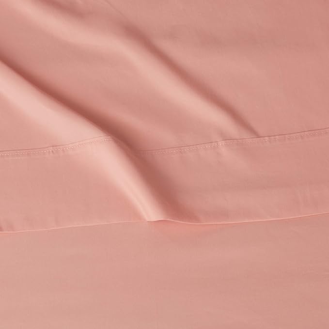 Amazon Basics Breathable, Wrinkle Free Lightweight Microfiber 4-Piece Bed Sheet Set with 14-Inch Deep Pockets, Includes Comfortable Pillowcases, Queen, Peachy Coral, Solid