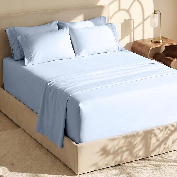 Hearth & Harbor Extra Deep Pocket Sheets - Fits Mattress 18-24 Inches Deep - Extra Deep Pocket Full Size Sets - 6 Piece Full Size - Full - Ice Blue