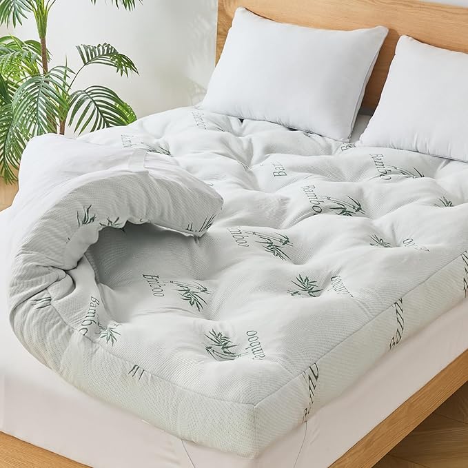 WhatsBedding 4 Inch Memory Foam Mattress Topper Queen Size for Back Pain, Filled with Breathable Gel Memory Foam, Cooling Bamboo Viscose Air Layer