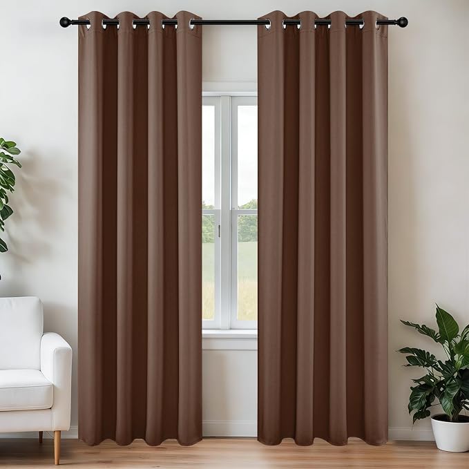 Joydeco Blackout Curtains 72 inches Long 2 Panels Set, Thermal Insulated Long Curtains & Drapes 2 Burg, Room Darkening Grommet Drapes for Bedroom Living Room Windows (W42 x L72 Inch, Brown)