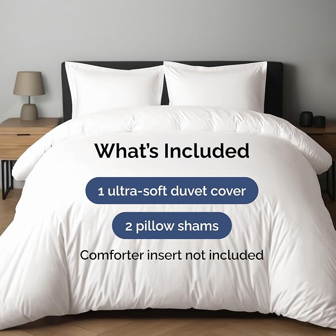 Duvet Cover King Size - 3 Piece with Zipper Closure - Antique White | Extra Soft, Breathable, King Duvet Cover 104" x 90" with 2 Pillow Shams, Zipper Closures & Ties, Women, Men, Kids & Teens