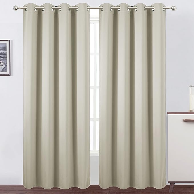 Light Beige Blackout Curtains 52 x 84 Inch Long Beige Curtains Set of 2 Panels Room Darkening Curtains for Living Room