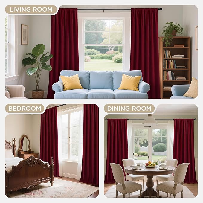 Joydeco 100% Blackout Curtains Velvet Black Out Curtain 120 Inch Drapes | for Bedroom Living Room, Heat and Light Blocking, Thermal Insulated Luxury Heavy Duty Curtain 2 Panels Back Tab&Rod Pocket