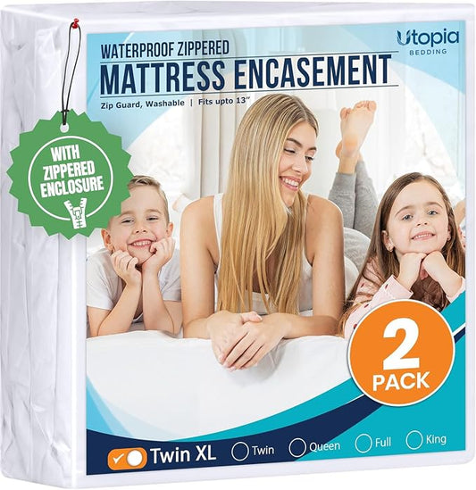Utopia Bedding Mattress Protector Zippered Twin XL Size (Pack of 2), 100% Waterproof Bed Bug and Dust Mite Proof Mattress Encasement, Absorbent 6 Sided Mattress Cover