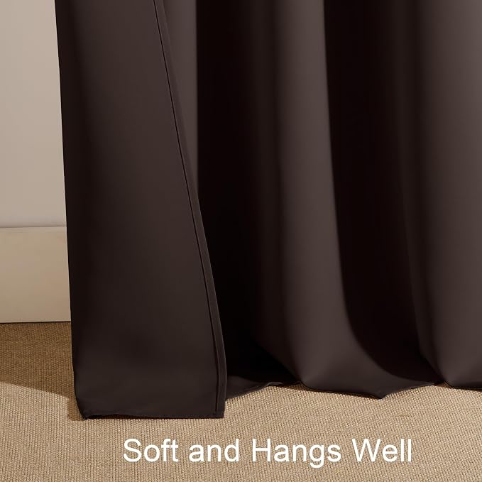 PONY DANCE Kitchen Curtain Panels - Blackout Window Drapes Room Darkening Short Curtains Home Decoration Window Coverings with Rod Pocket, W 52 x L 45 inches, Chocolate Brown, 2 PCs
