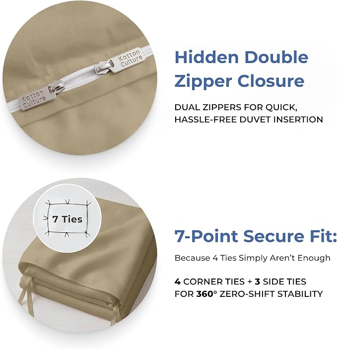 Kotton Culture 3 Pc 120" x 98" Duvet Cover Set Oversized King 100% Egyptian Cotton - 600 TC Comforter Cover, Zipper Closure & Corner Ties - Fits Large King Inserts - Taupe