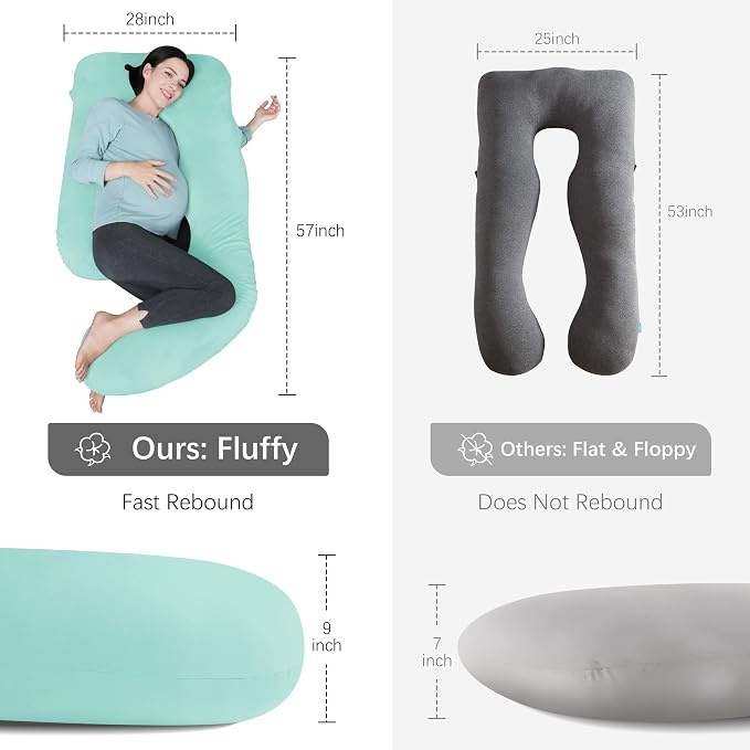 MOON PARK Pregnancy Pillows for Sleeping - U Shaped Full Body Maternity Pillow with Removable Cover - Support for Back, Legs, Belly, Hips - 57 Inch Pregnancy Pillow for Women - Turquoise
