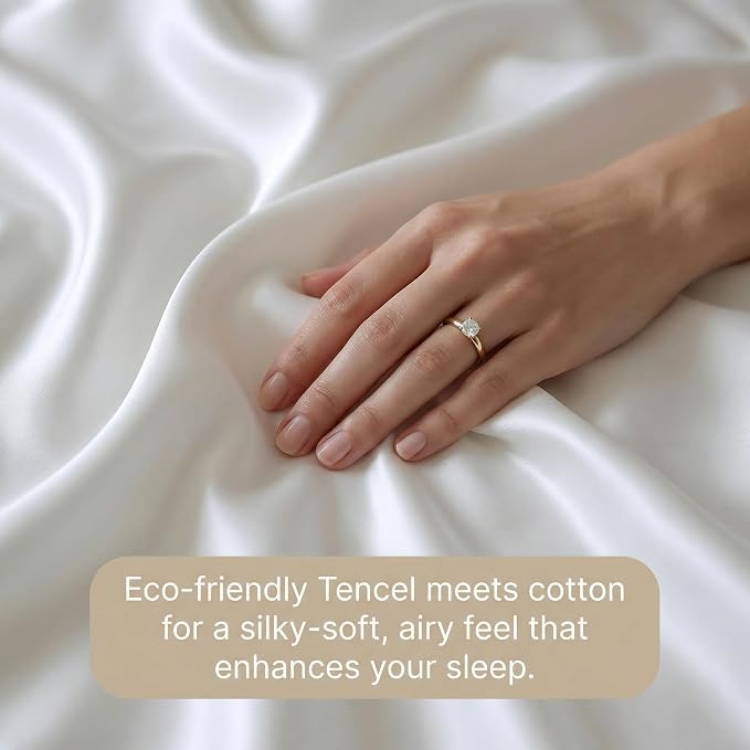 HeimenAogo California King Size Tencel Cotton Duvet Cover - Silky Smooth Luxury Hotel Collection Bedding Set, 104x90 Inch Comforter Cover, Zipper Closure, Bright White
