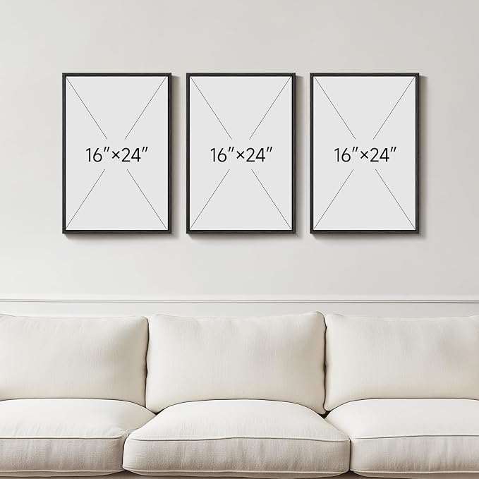 Framed Landscape Wall Art Bedroom, Mountain Forest Canvas Print, 16x24 Inch | 3 piece, Modern, Minimalist, Large, Nature, Green, Foggy scenery, Living room decor, Hallway art, Ready to hang, Wood frame