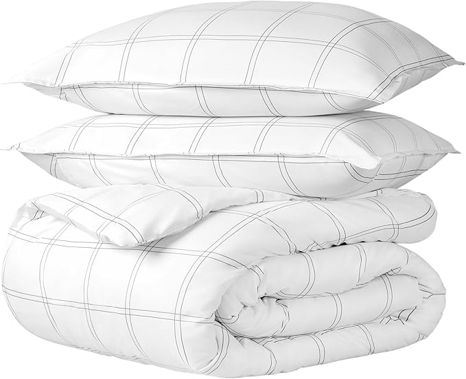 Bare Home Duvet Cover Set 1800 Ultra-Soft (Full, Modern Plaid - White/Grey) | Lightweight, Cooling, Breathable, Premium 1800 Ultra-Soft, All-Season
