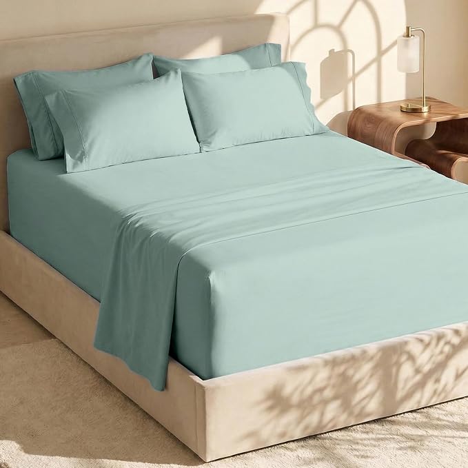 Hearth & Harbor Bed Sheets, Luxury Soft 6 Piece Bed Sheet Set Extra Deep Pocket Fitted Sheets Fits Mattress up to 21", Double Brushed Bedding Sheets & Pillowcases, King, Ice Green