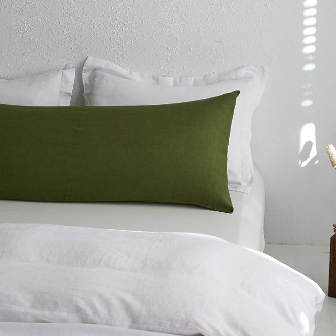 Simple&Opulence Body Pillow Cover 20" x 54",100% Pure Linen, Ultra Soft and Breathable, Body Pillowcase with Envelope Closure for Adults(Olive Green)