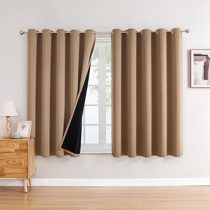 ChrisDowa 100% Blackout Curtains for Bedroom 84 Inches Long 2 Panels Set | 2 Thick Layers, Thermal Insulated, Light Blocking, Grommet, Window Treatment, Living Room Drapes, Cappuccino, 60 x 84 Inch