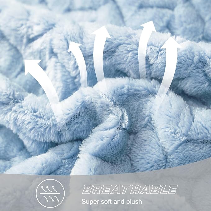Exclusivo Mezcla Light Blue Fleece King Size Blanket for Bed, 90x104 Inches Soft Cozy 3D Decorative Jacquard Flannel Blankets, Lightweight Fuzzy Plush Warm Blankets for All Seasons | Cozy Fluffy Lightweight Blankets for Summer, Decorative Plush Flannel...
