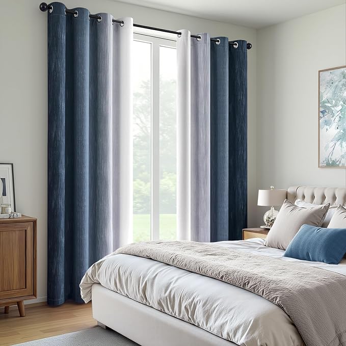 MIULEE Navy Blue and Greyish White Ombre Blackout Curtains 52Wx90L Set of 2 | Full Room Darkening,Thermal Insulated,90 Inch Long,Grommet Drapes for Bedroom/Living Room,Modern Window Treatments