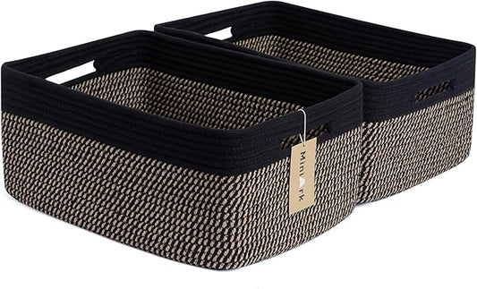 MiniArk Large Storage Baskets for Shelves, 17 x 13 x 7.5” Closet Organizers Bins for Clothes Blanket Towels, Baby Nursery, Toy Baskets Box, Woven Rope Baskets, 2 Packs Woven Brown