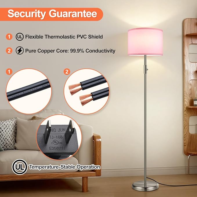Floor Lamp Simple Design with Shade, Small Tall Lamps for Living Room Bedroom Office Dining Room Kitchen-Nickel