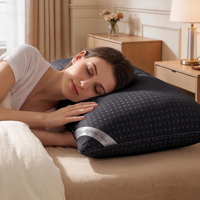 King Size Bed Pillows for Sleeping Set of 4,4 Pack Great Support Luxury Hotel Pillows for Side,Stomach and Back Sleepers(Black,4-Pack)