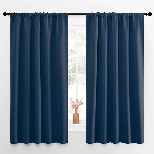 NICETOWN Blackout Curtains for Living Curtains, Moroccan Blue, Set of 2, 52 by 63 Inch, Window Treatment Blackout Curtain Panels, Home Decor Thermal Insulated Solid Drapes for Bedroom