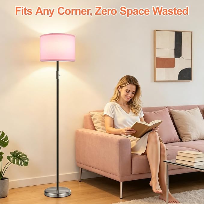 Floor Lamp Simple Design with Shade, Small Tall Lamps for Living Room Bedroom Office Dining Room Kitchen-Nickel
