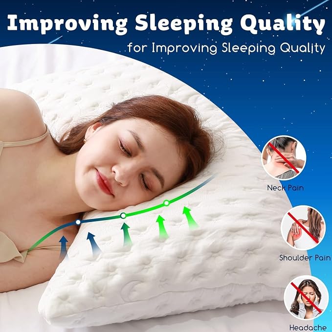 Cooling Side Sleeper Pillow for Neck and Shoulder Pain, Luxury Shredded Memory Foam Pillows for Sleeping, Firm Bed Pillows Queen Size Set of 2- Adjustable Queen Size- Washable Cover Original White