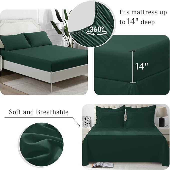 JOLLYVOGUE Queen Comforter Set, Ultra-Soft Bed in a Bag Queen Size 7 Pieces, Oeko-TEX Certified Bedding Set with Down Alternative Comforter, Sheets, Pillowcases & Shams, Emerald Green