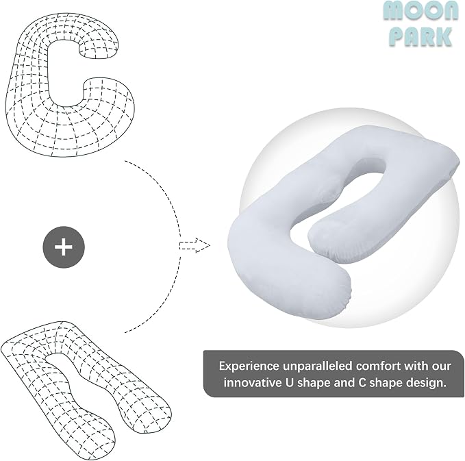 MOON PARK Pregnancy Pillows for Sleeping - U Shaped Full Body Maternity Pillow with Removable Cover - Support for Back, Legs, Belly, Hips - 57 Inch Pregnancy Pillow for Women - Light Grey