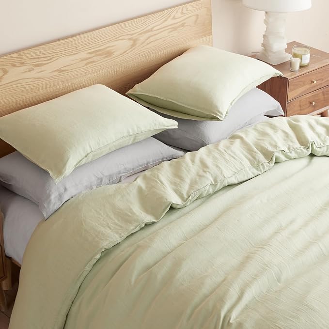 DAPU 100% French Linen Duvet Cover 3Pcs Set, 170GSM Linen Bedding, King | Soft Breathable All-Season for Hot sleepers, Corner Ties & Zipper Closure, French Linen Flax from Normandy, Sage Green