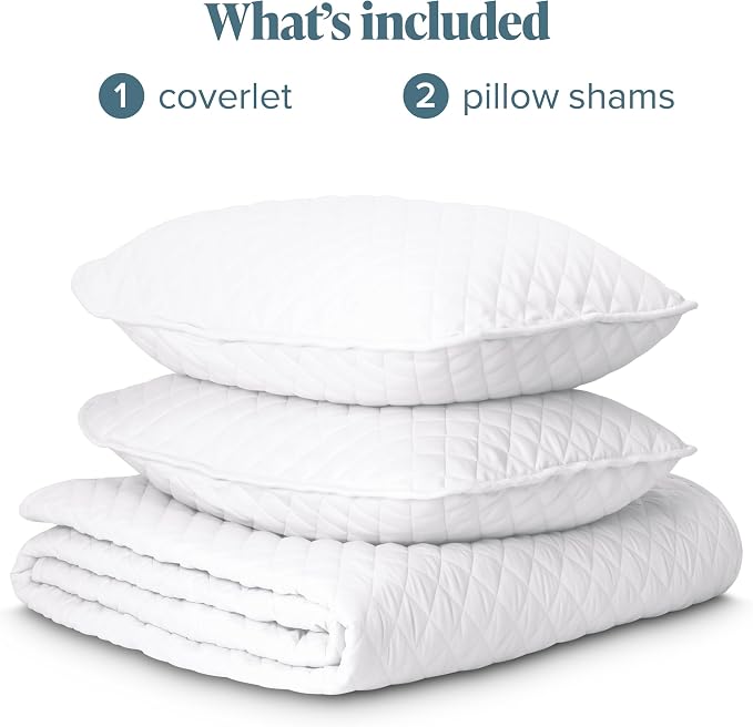 Bare Home Coverlet Set - Full/Queen - Lightweight Bed Decor - Comforter Alternative - All-Season Quilted Bedspread (Full/Queen, White)