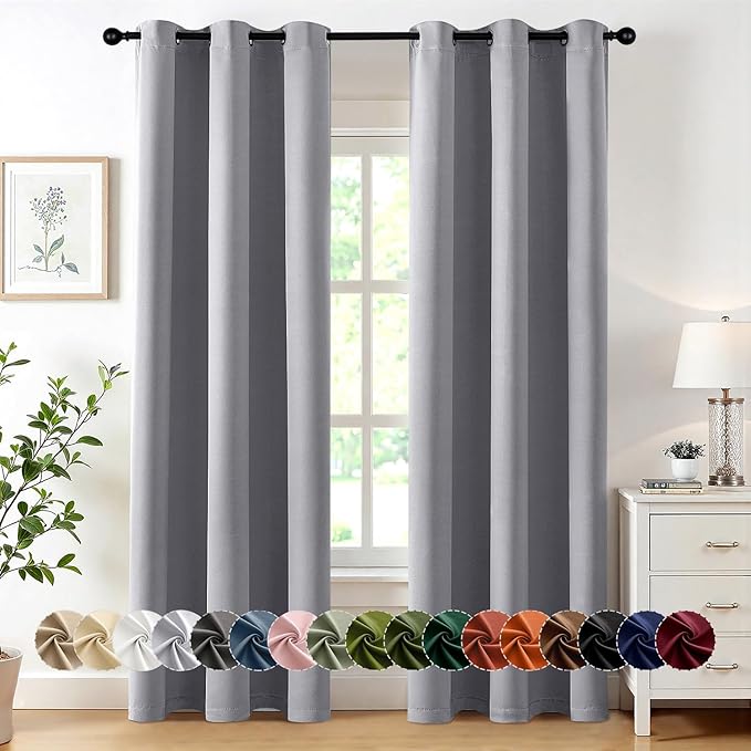 MIULEE Blackout Curtains for Bedroom 2 Panels 40 x 72 Inch Long Light Grey | Thermal Insulated, Living Room Darkening Grommet Drapes, Noise Reducing, Light Blocking Window Treatments