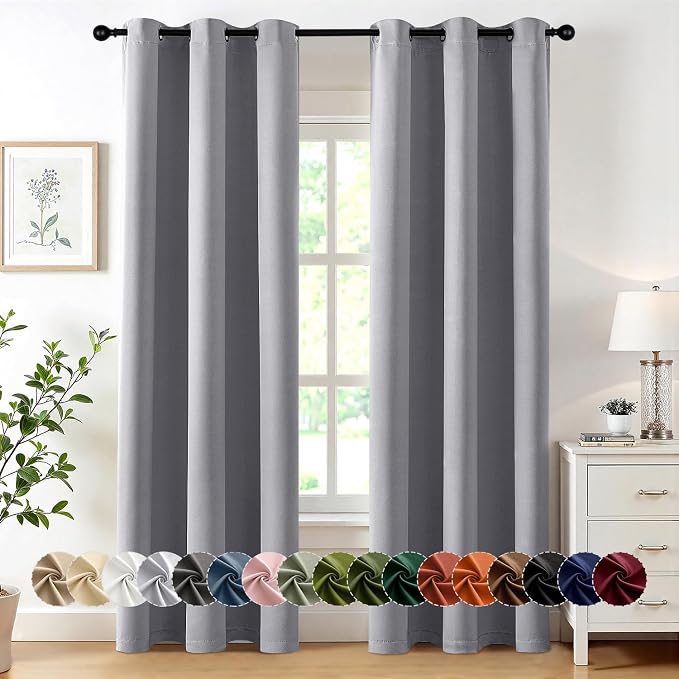 MIULEE Blackout Curtains for Bedroom 2 Panels 40 x 84 Inch Long Light Grey | Thermal Insulated, Living Room Darkening Grommet Drapes, Noise Reducing, Light Blocking Window Treatments