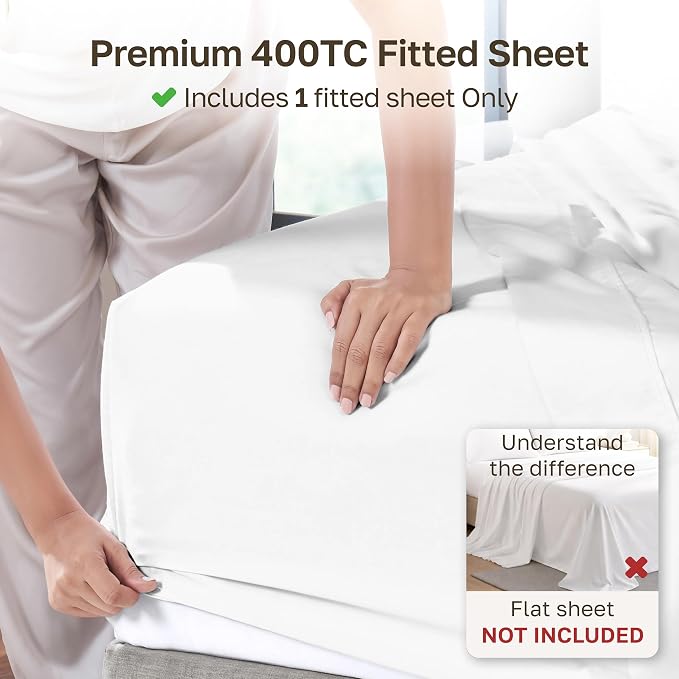California Design Den Soft 100% Cotton Sateen King Size Fitted Sheet, White | 400 Thread Count Backed by Good Housekeeping Seal, 16" Deep Pocket, All-Around Elastic, No-Pop Fit, Durable, OEKO-TEX