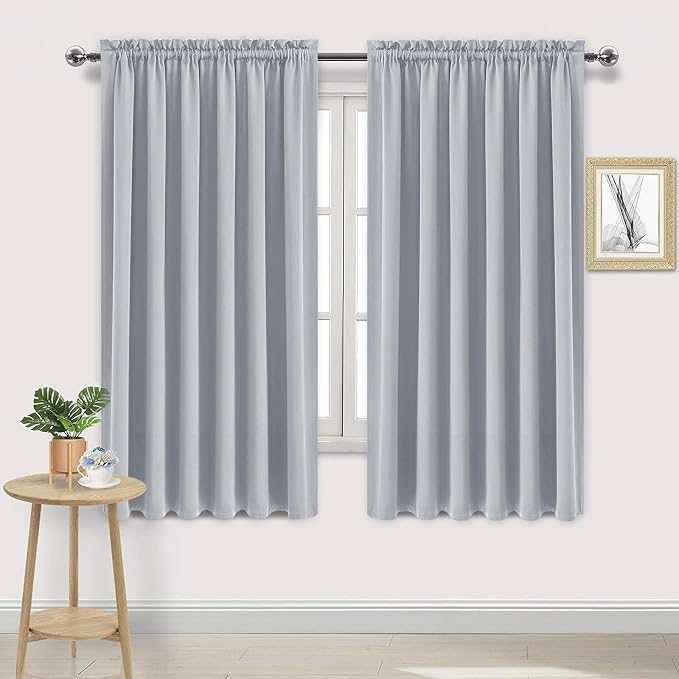 DWCN Wide Blackout Curtains for Living Room 70 x 72 Inch Long 2 Panels | Room Darkening, Thermal Insulated, Light Blocking, Rod Pocket Drapes, Noise Reducing Window Treatments, Silver Grey