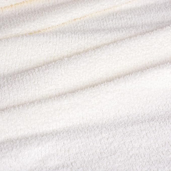 JOOJA Cream White Fuzzy Knitted Blanket, Soft Lightweight Plush Queen Size for Bed, Cozy Nights (90x90)