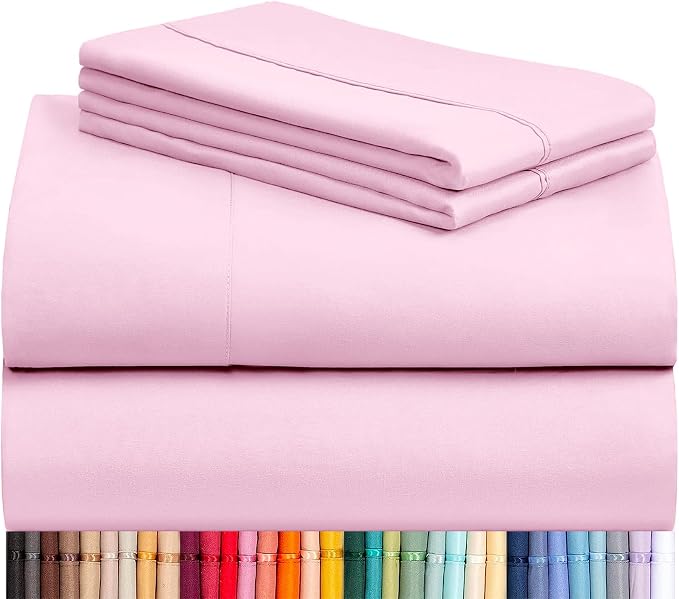 LuxClub King Size Sheets Set, Cooling & Soft Deep Pocket Bed Sheets, 4PC | LuxClub Silky Fitted Sheet & Pillowcase Sets, Breathable Hotel Luxury Bedding for Mattress Wrinkle Free, Powder Pink