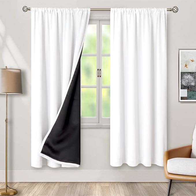 BGment White Blackout Curtains for Bedroom 80 Inch Long 2 Panels | Thermal Insulated Black Out Curtains, Room Darkening Soundproof, Rod Pocket Window Curtains for Living Room, 52 x 80 Inch