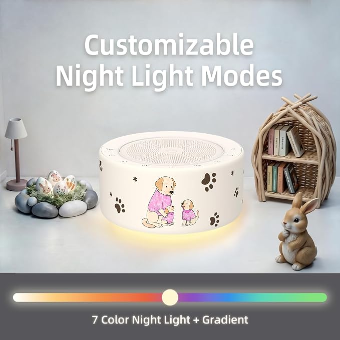 Kipcush White Noise Machine for Baby & Adults, Sleep Sound Machine with 30 Soothing Sounds, 8-Color Night Light, Memory Function, White Noise for Sleeping, Nursery, Office, Travel, Relaxation