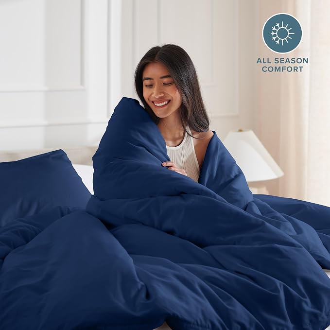 Bare Home Bedding Duvet Cover Queen Size - Premium 1800 Super Soft Duvet Covers Collection - Lightweight, Cooling Duvet Cover - Soft Breathable Bedding (Queen, Dark Blue) | Lightweight, Cooling, Breathable, Premium 1800 Ultra-Soft, All-Season