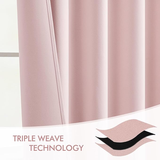MIULEE Light Pink Back Tab Blackout Curtains 52x72 Inches Long 2 Panels Set | Rod Pocket Pinch Pleated, Thermal Insulated, Room Darkening, Light Blocking, Privacy Curtains for Living Room Bedroom