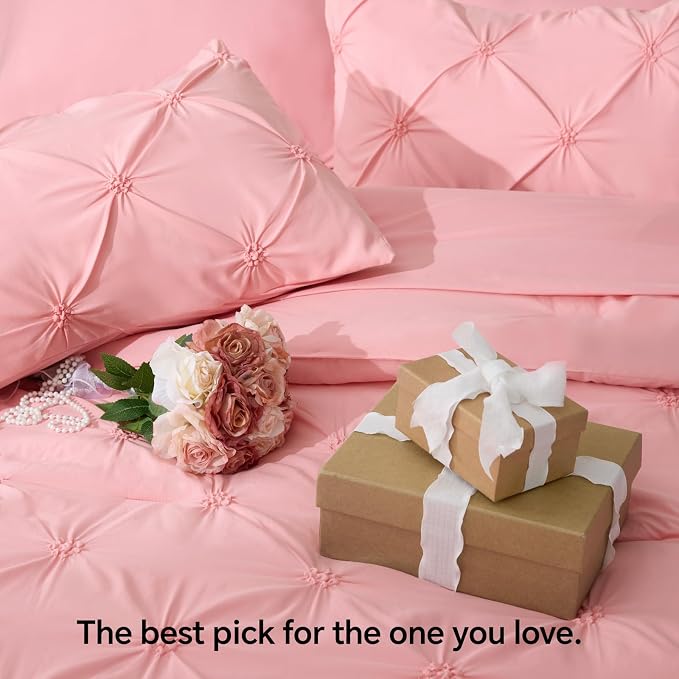 BEDELITE Full Comforter Set Pink,Lightweight & Soft Comforter | 7 Pc Boho Bed in a Bag,Warm & Cute Bed Set for All Season,Includes Comforter,Flat & Fitted Sheets,2 Pillowcases & 2 Shams