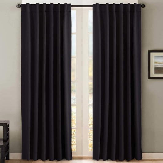 H.VERSAILTEX Blackout Curtains for Living Room Thermal Insulated Window Treatment Panels Room Darkening Blackout Drapes Back Tab/Rod Pocket Bedroom Draperies, 52 x 102 Inch, Jet Black, 2 Panels