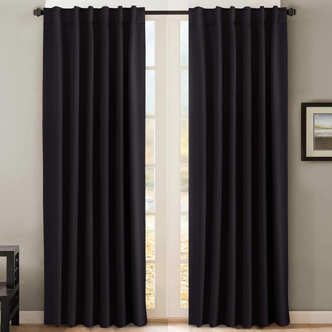 H.VERSAILTEX Blackout Curtains for Living Room Thermal Insulated Window Treatment Panels Room Darkening Blackout Drapes Back Tab/Rod Pocket Bedroom Draperies, 52 x 90 Inch, Jet Black, 2 Panels