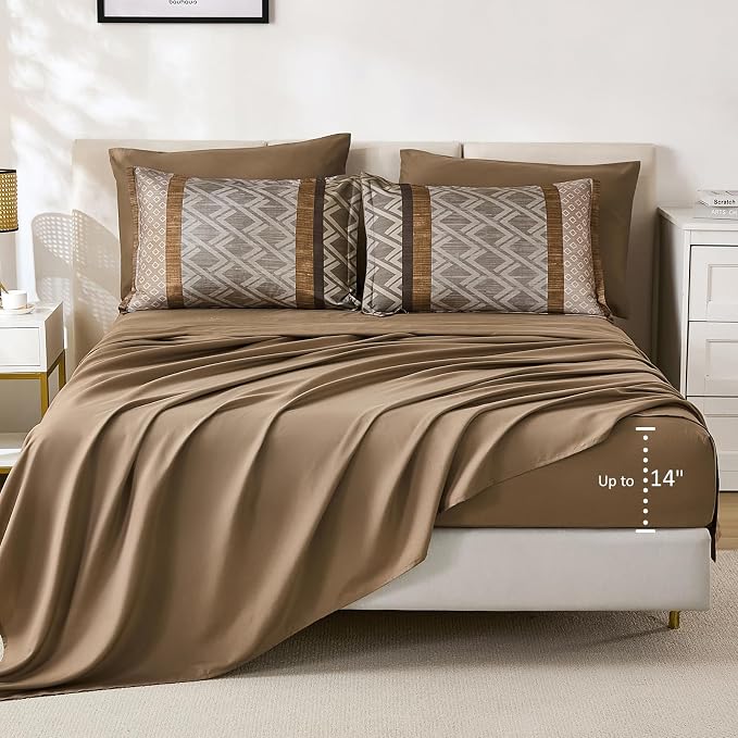Cottolester Boho King Comforter Set,Khaki and Brown Striped Bed in a Bag | Fall Plaid Bed Set,Soft Microfiber Complete Bedding Sets