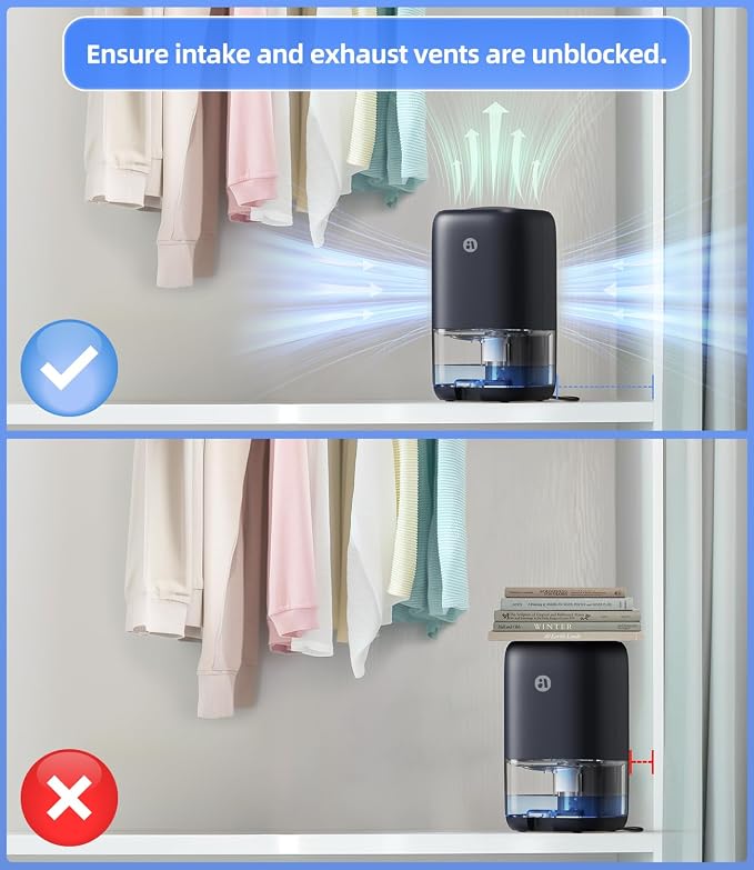 35 OZ Dehumidifier for Bedroom RV, Quiet with Auto Shut Off, Blue | 280 Sq.Ft Small Dehumidifiers for Home Bathroom Closet, 7 Color Light, 28dB Ultra Quiet, 35OZ Water Tank