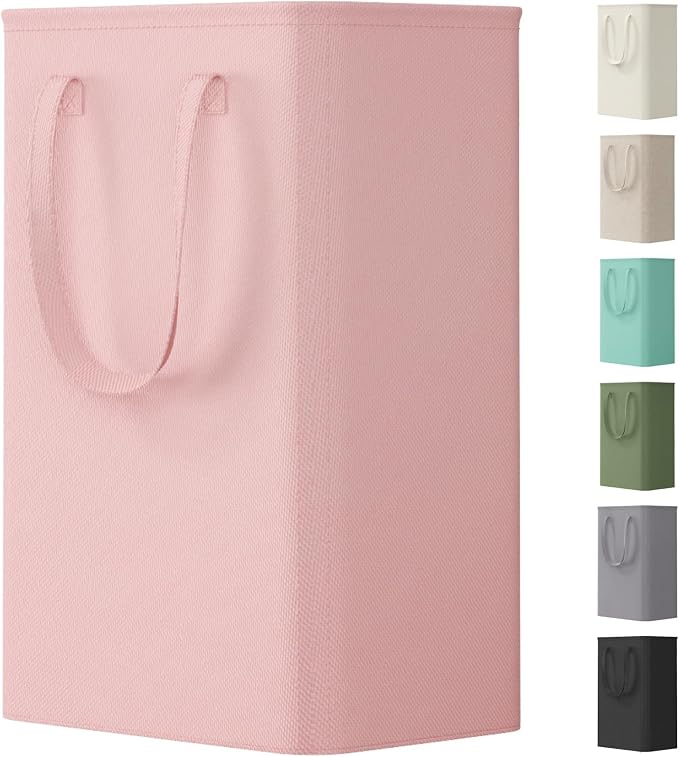 Lifewit Slim Collapsible Laundry Basket with Handles, 50L, Pink | Narrow Laundry Hamper for Dirty Clothes, Tall Thin Laundry Bin, Small Clothes Hamper for Bathroom, Bedroom, RV, Dorm
