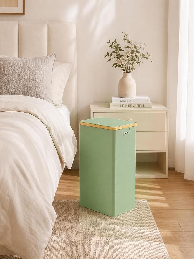 IEGrow Laundry Hamper with Lid,110L Laundry Basket with Mesh Bags,Green | Dirty Clothes Hamper Basket with Bamboo Handle for Clothes Towels