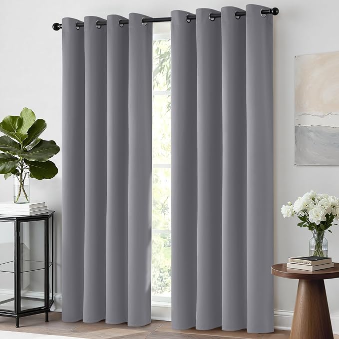 Yakamok Grey Room Darkening Curtains 52x84 inch Gray Grommet-Living Room | 2 panels,blackout window treatment,thermal insulated,light blocking drapes,privacy protection,bedroom study dining room