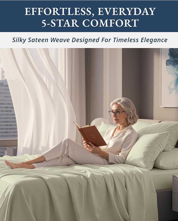 LANE LINEN 100% Cotton Twin Sheets 100% Egyptian Cotton Sateen - Linen | Twin Mattress Sheets - 3-Piece Set, Ideal For Dorms And Guest Beds, For A Luxurious Night's Sleep, Luxe Sheen,