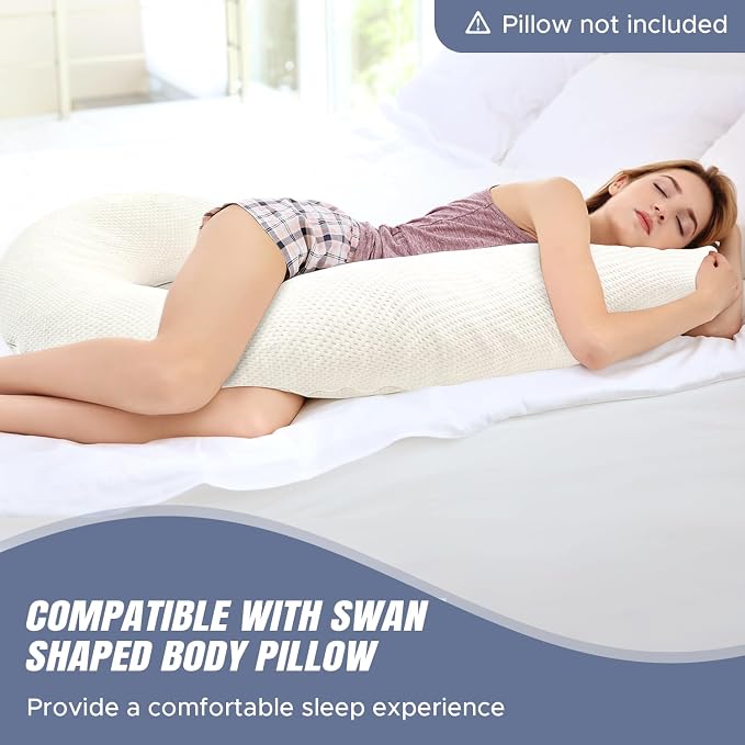 Swan Shaped Body Pillow Cover Fabric, Long Pillow Case, Beige, 1Pack | Breathable & Skin-Friendly, (Pillow Not Included)