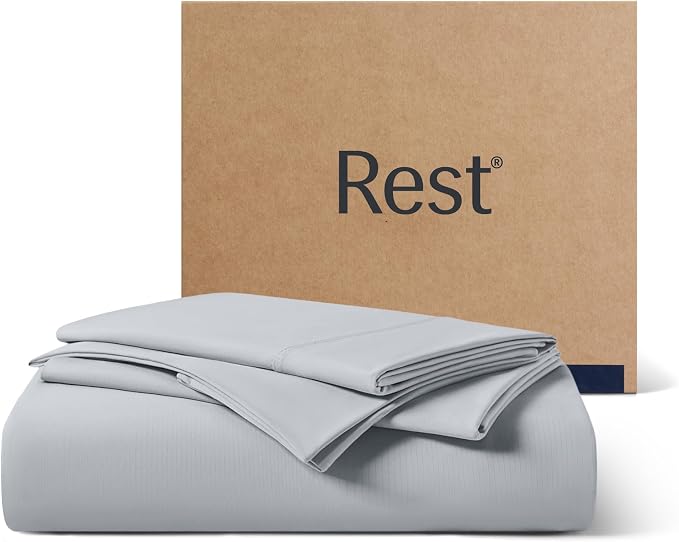 REST® Evercool® + Cooling Sheet Set for Hot Sleepers, Twin XL | Bed Sheets for Night Sweat- QMX>0.44, Ionic+ Self-Cleaning Silver Yarn for Sensitive Skin-2 Pillowcases,1 Fitted Sheet